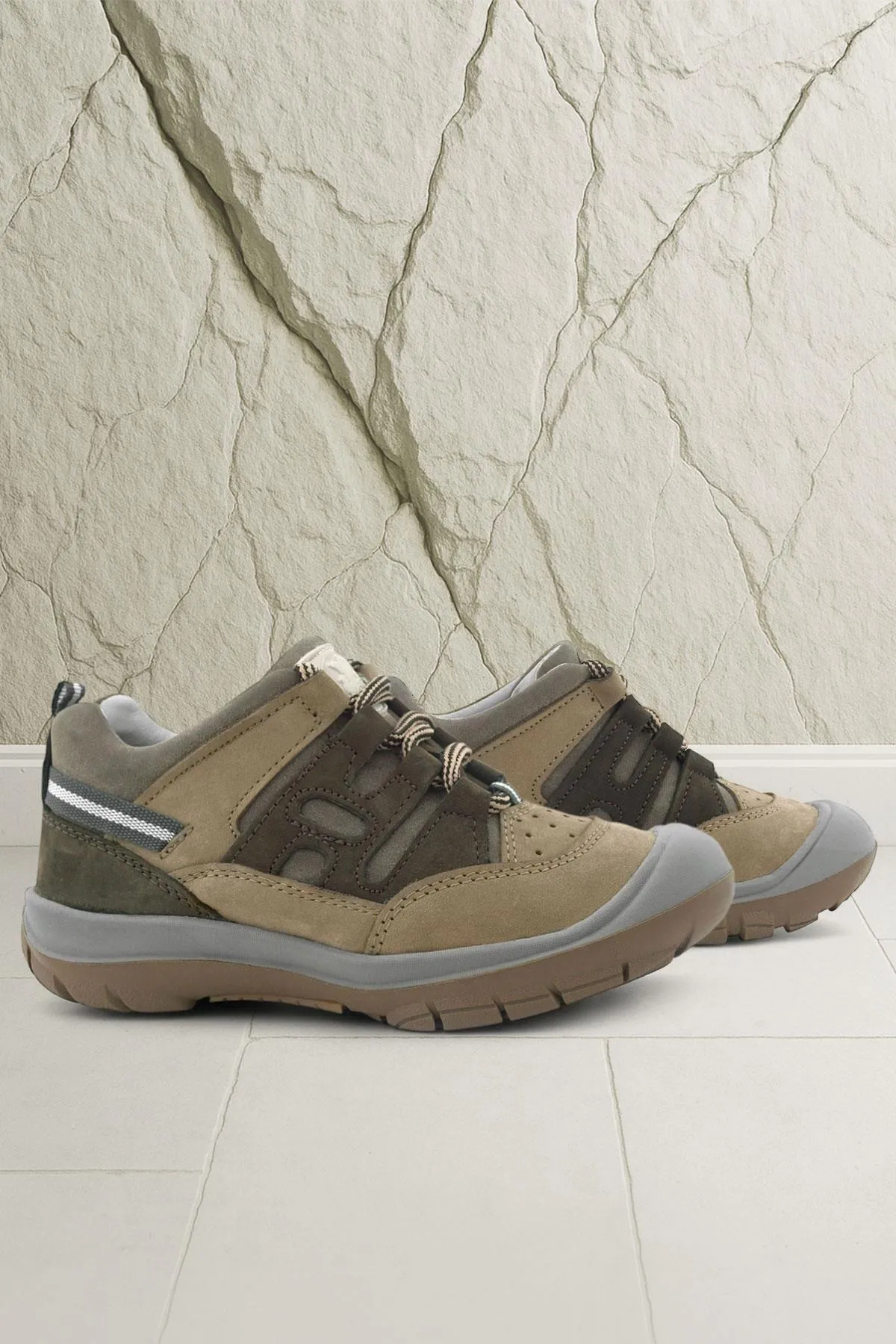 Hakiki Deri Vizon Kahverengi Bağcıklı Çocuk Outdoor Ayakkabı