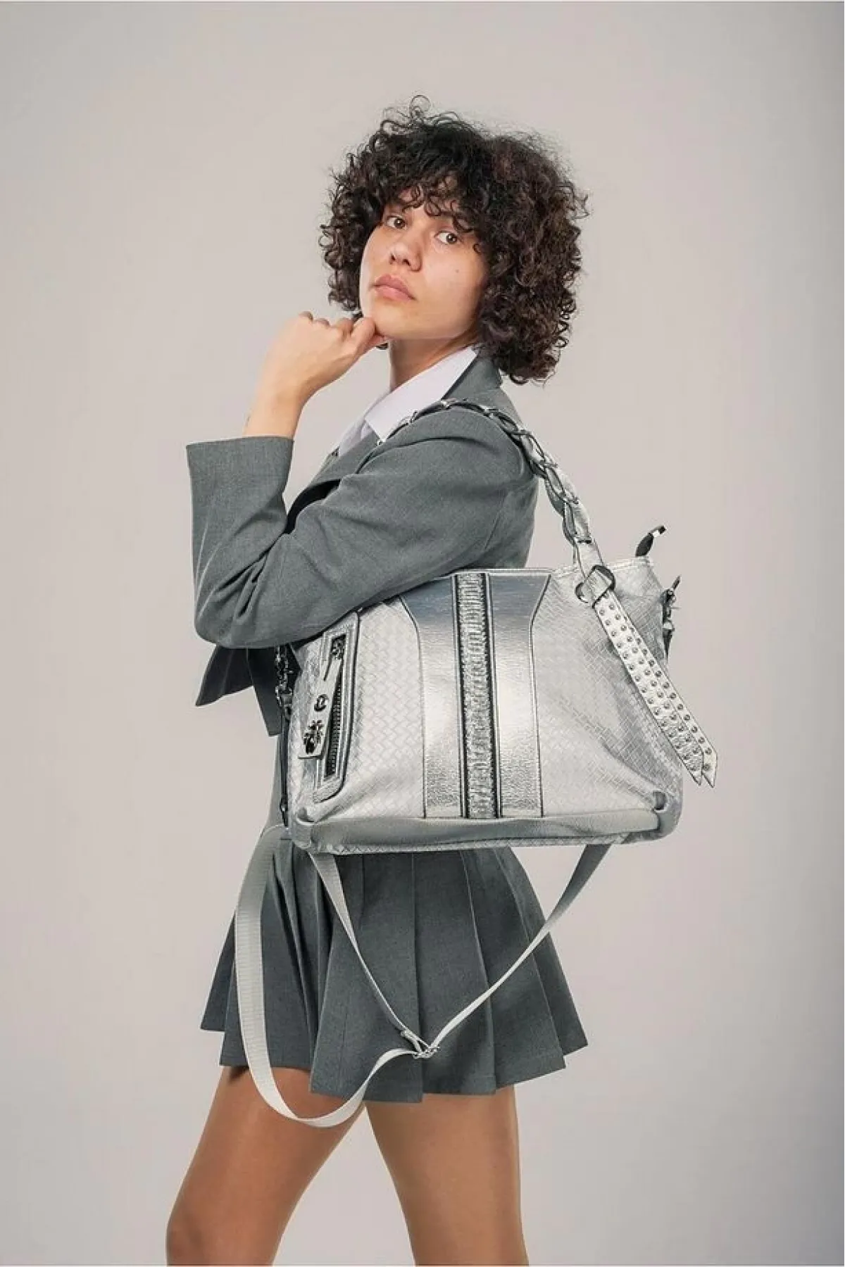 Jaxe Gri Cilt Omuz Çantası