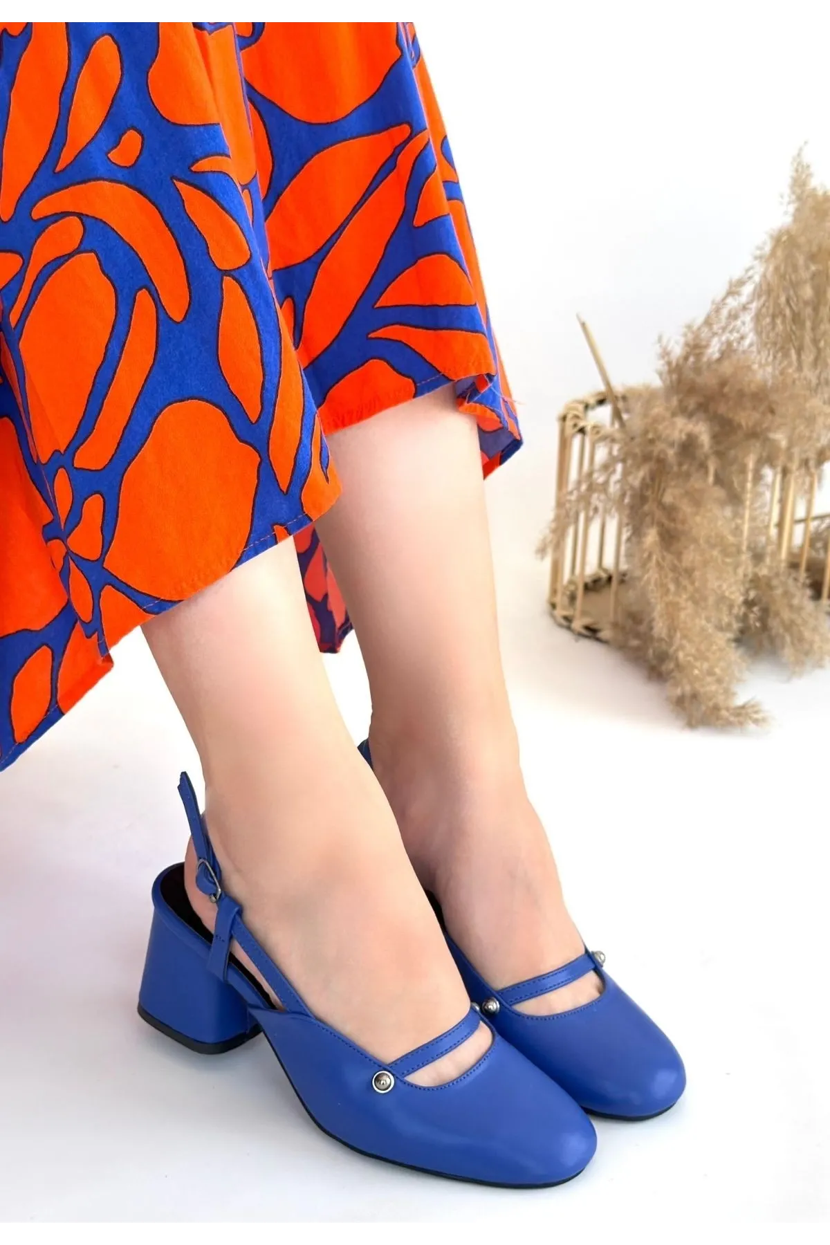 Jecci Mavi Cilt Topuklu Ayakkabı