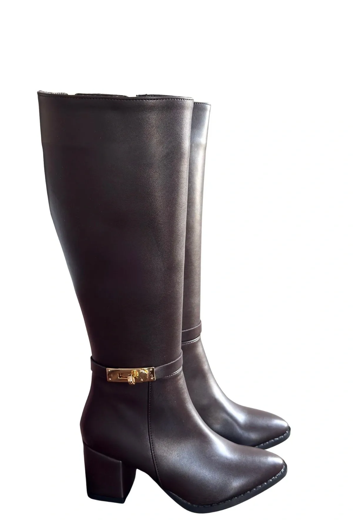 Jeoli Kahverengi Cilt Topuklu Çizme