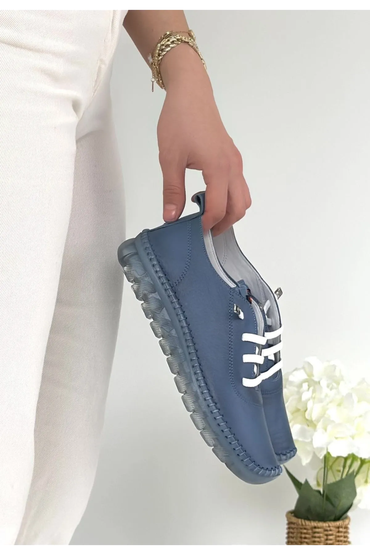 Jiten Mavi Deri Bağcıklı Spor Ayakkabı