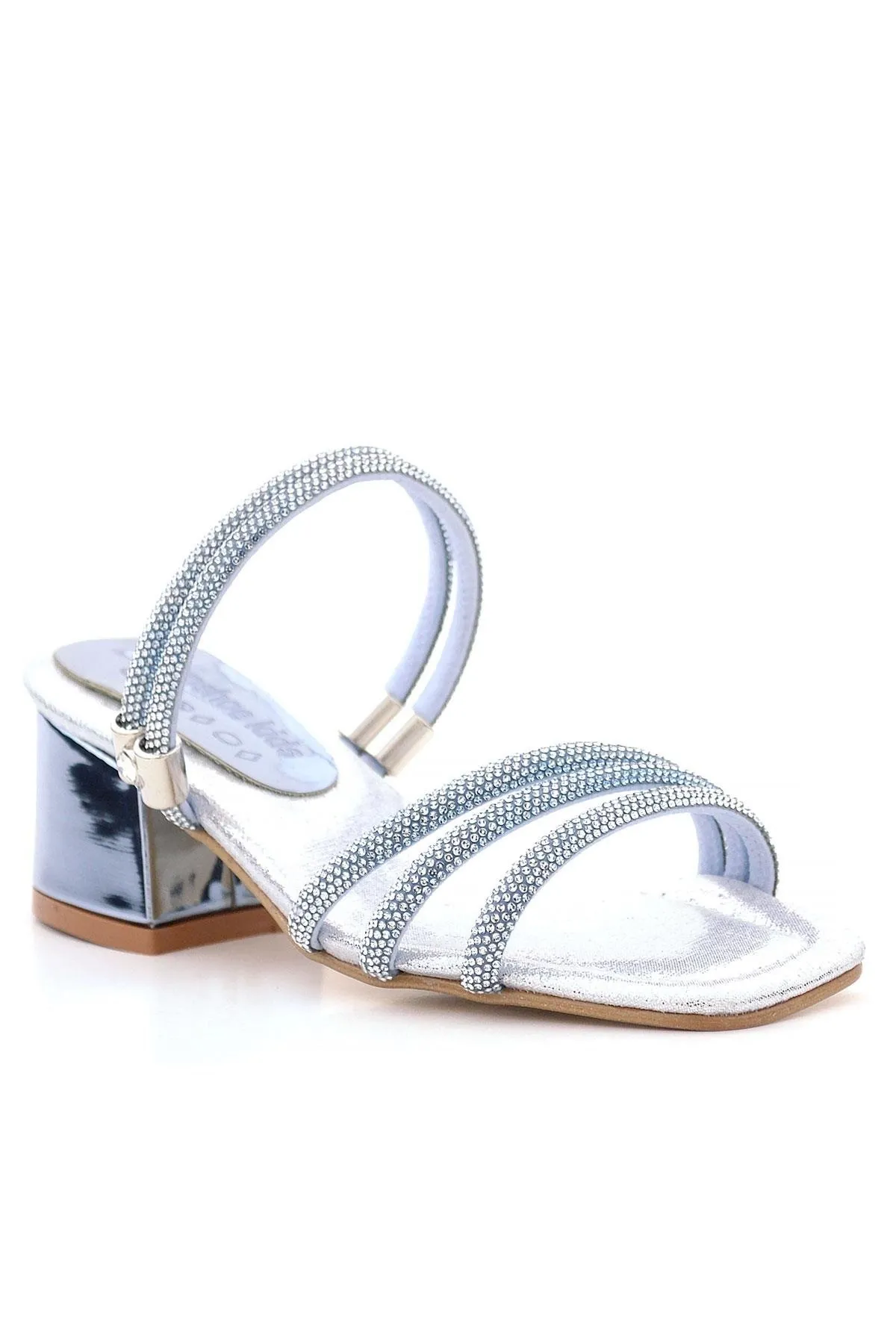 Judy Mavi Gümüş Taşlı Kız Çocuk Topuklu Terlik Ayakkabı