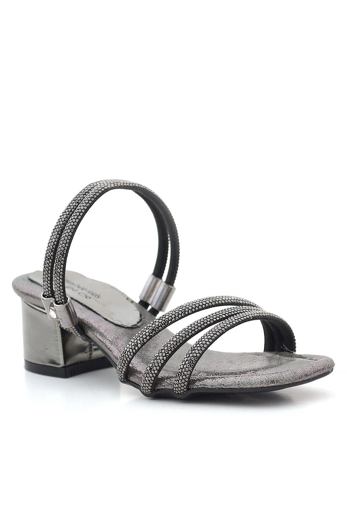 Judy Platin Taşlı Kız Çocuk Topuklu Terlik Ayakkabı