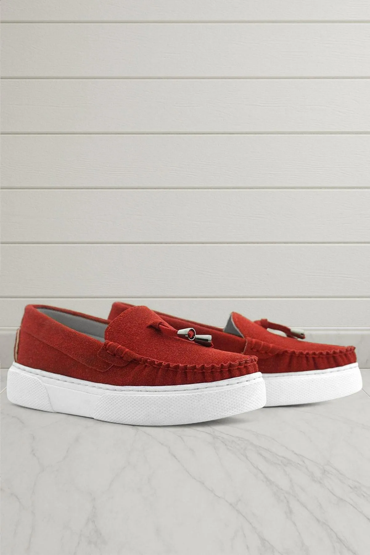 Kırmızı Süet Ekstra Hafif Çocuk Makosen Ayakkabı