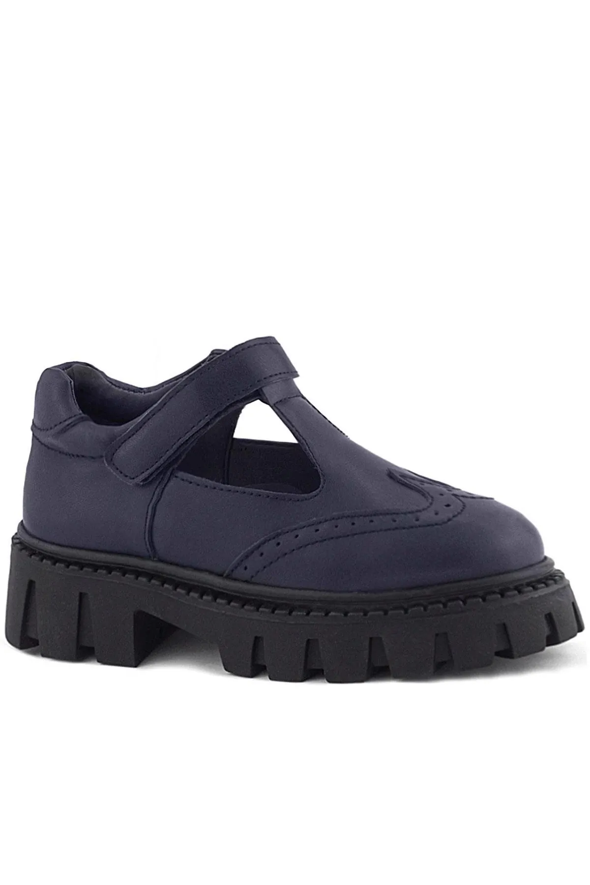 Lacivert Mat Cırtlı Kız Çocuk Okul Ayakkabı