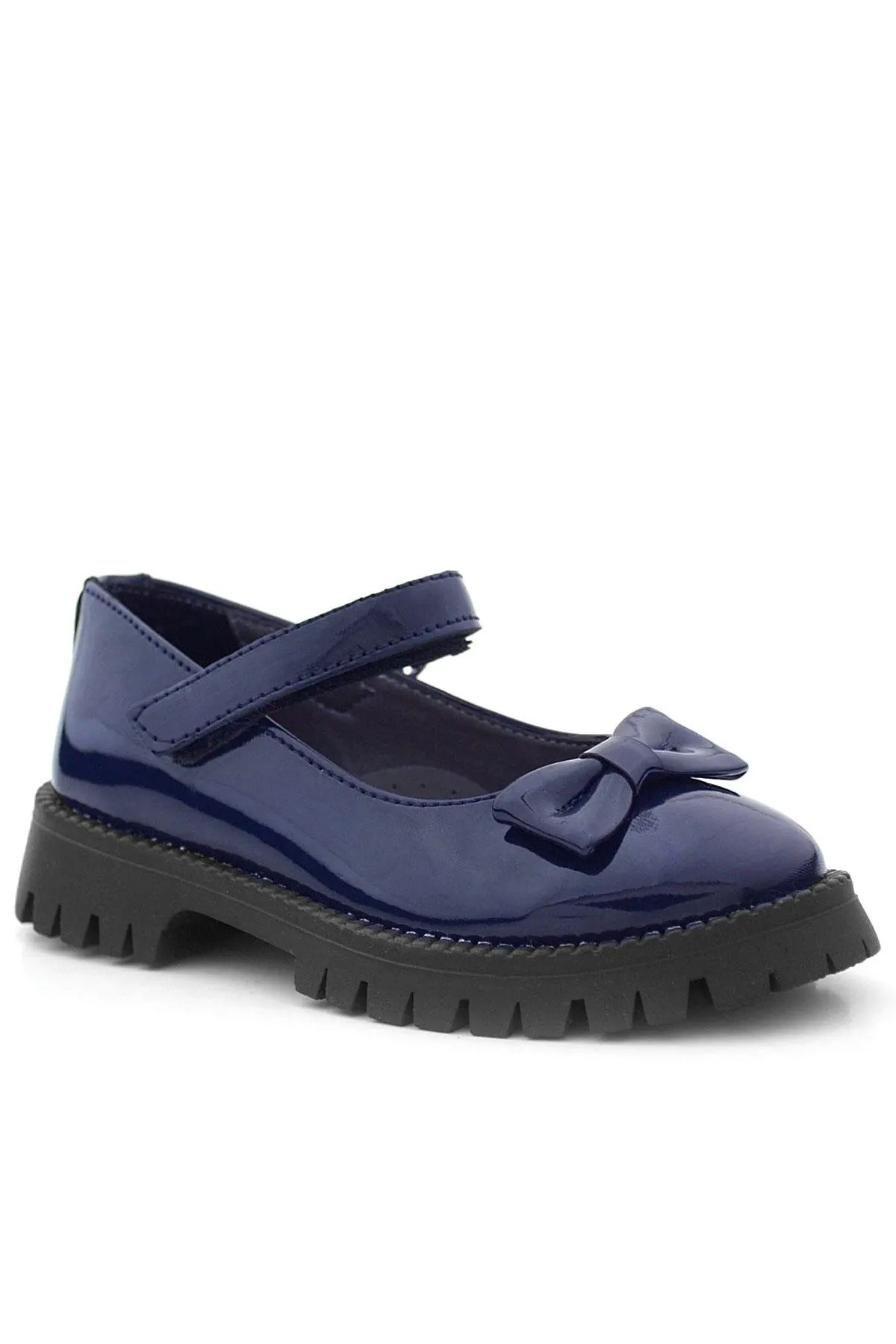 Lacivert Rugan Kalın Tabanlı Cırtlı Kız Çocuk Babet