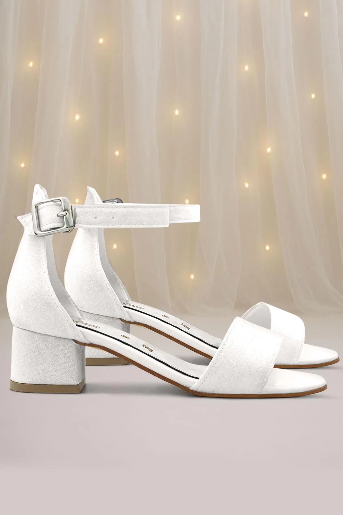 Lilo Simli Beyaz Tek Bantlı Kız Çocuk Topuklu Abiye Ayakkabı