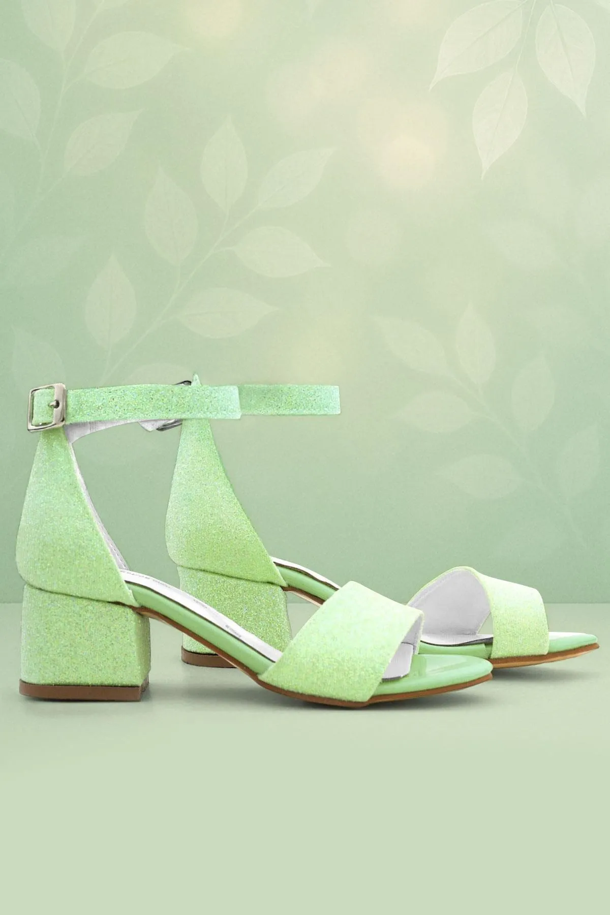 Lilo Simli Yeşil Tek Bantlı Kız Çocuk Topuklu Abiye Ayakkabı