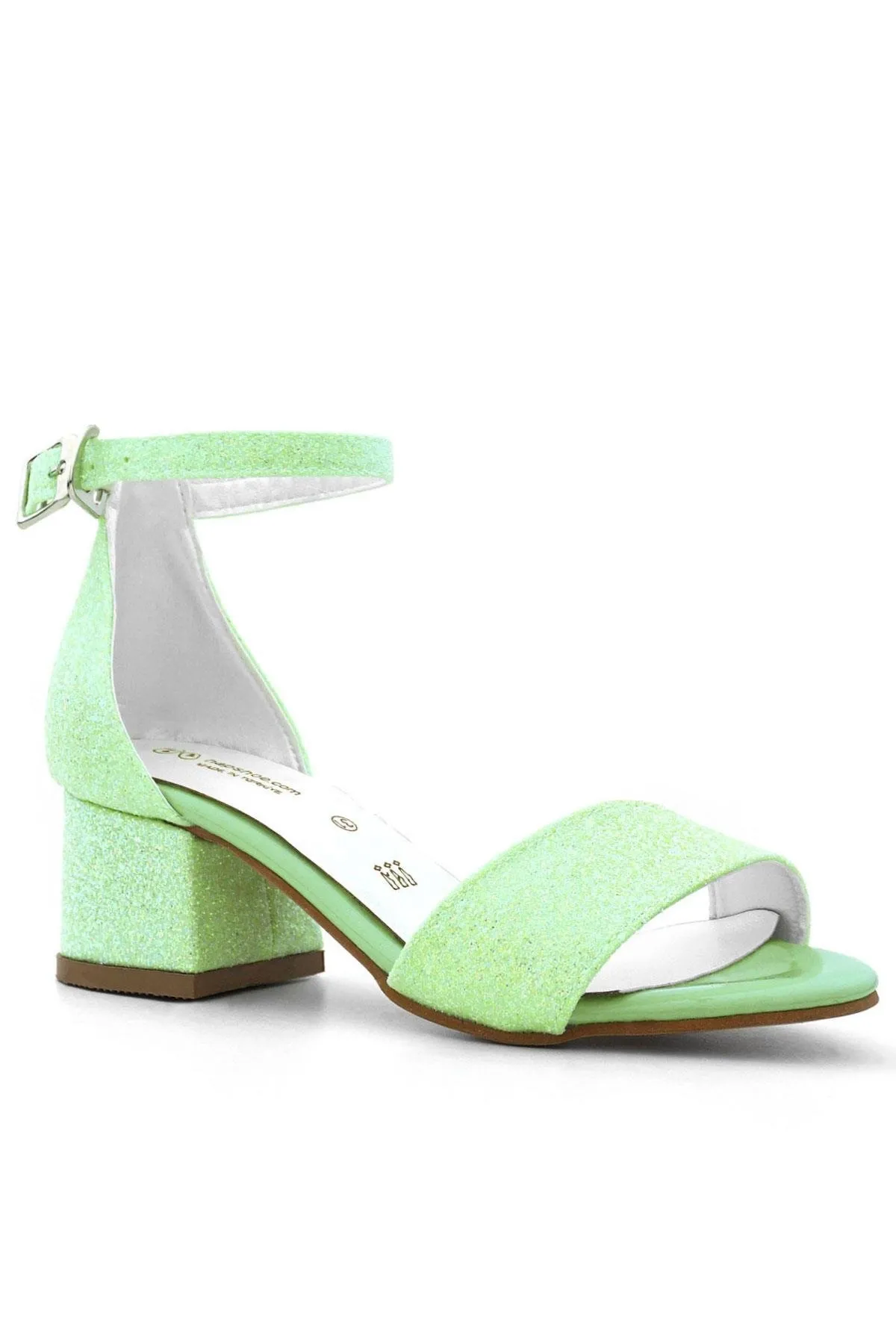 Lilo Simli Yeşil Tek Bantlı Kız Çocuk Topuklu Abiye Ayakkabı