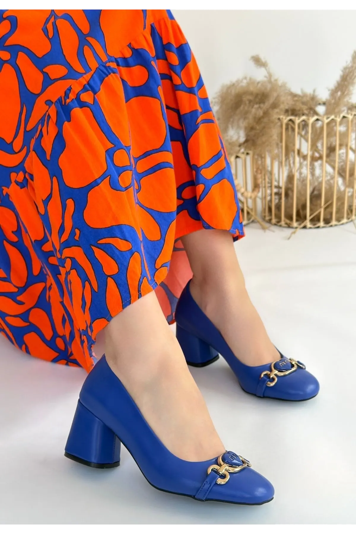 Lucky Mavi Cilt Topuklu Ayakkabı