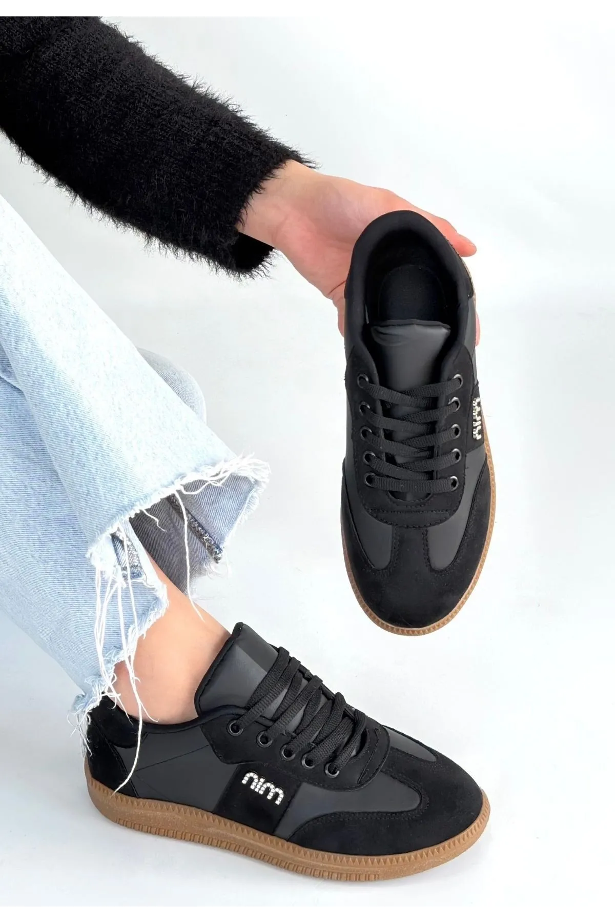 Lunga Siyah Cilt Bağcıklı Spor Ayakkabı