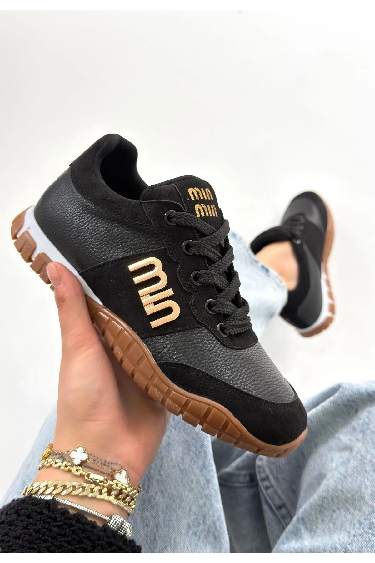 Marje Siyah Cilt Bağcıklı Spor Ayakkabı