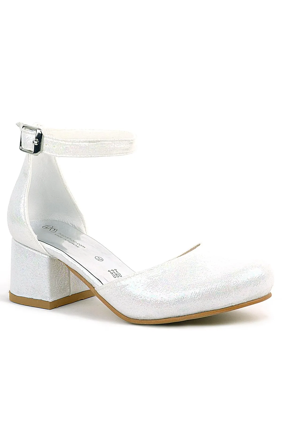 Merida Sedef Parlak Simli Kalın Topuklu Kız Çocuk Topuklu Ayakkabı