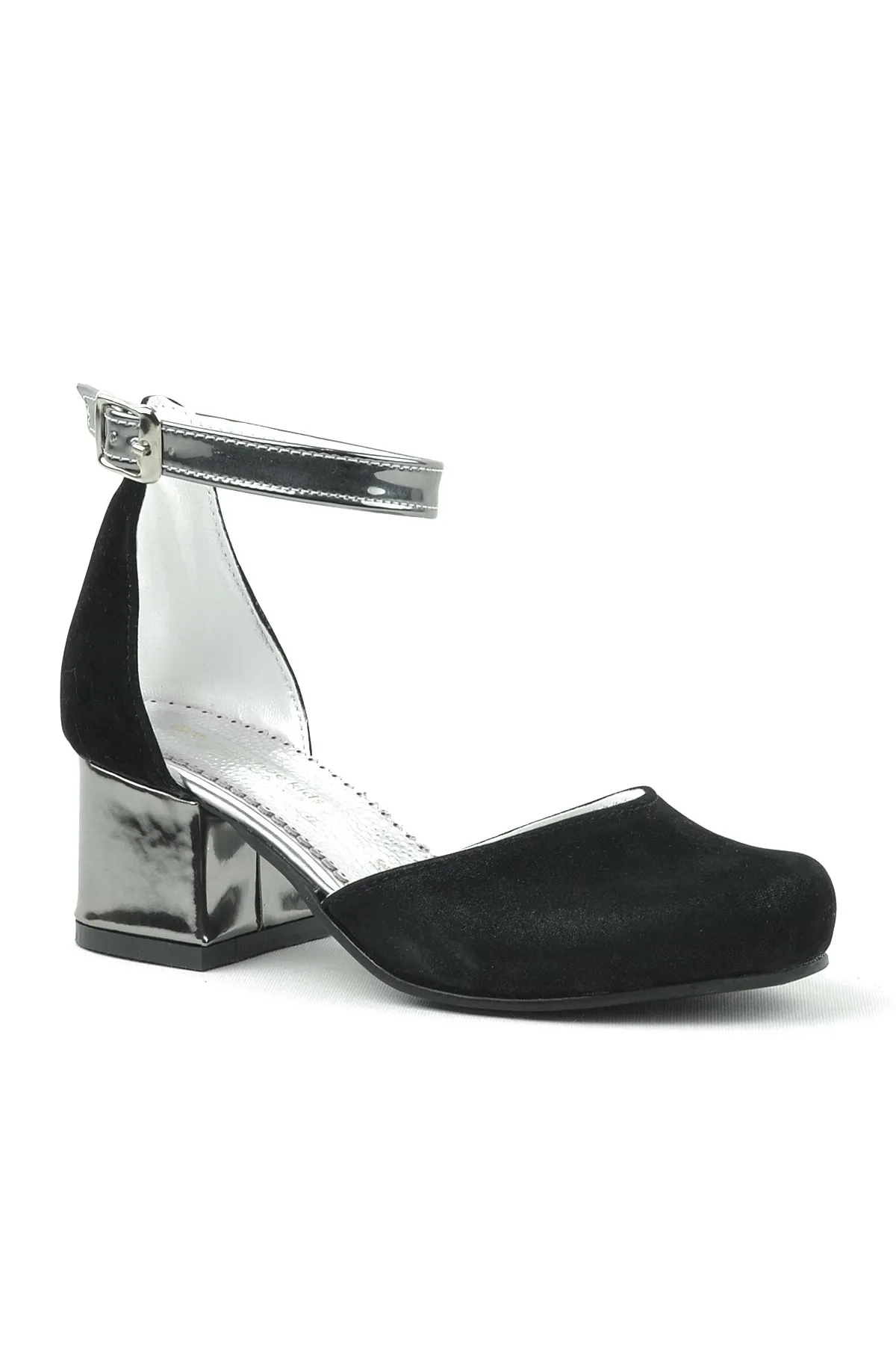 Merida Siyah Platin Kalın Topuklu Kız Çocuk Topuklu Ayakkabı