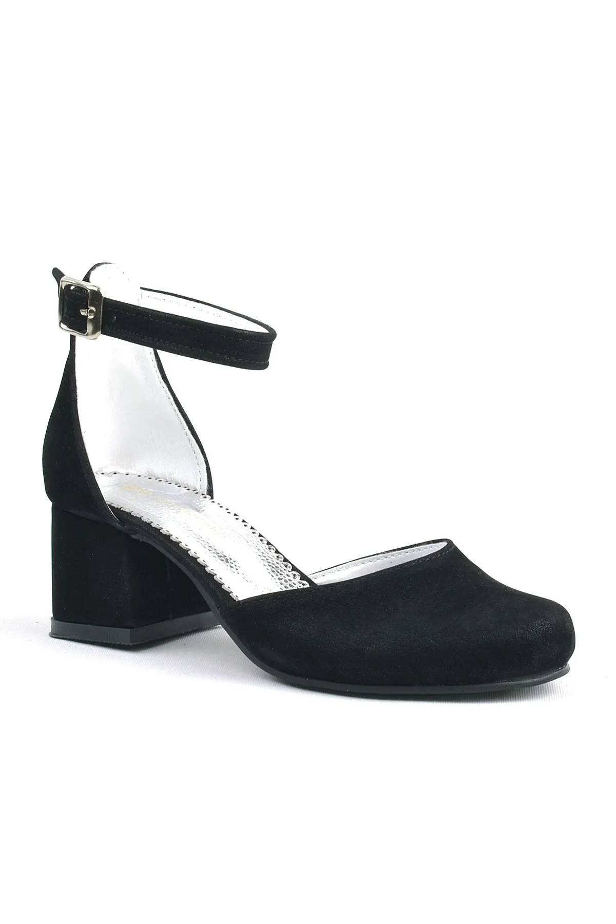 Merida Siyah Süet Kalın Topuklu Kız Çocuk Topuklu Ayakkabı