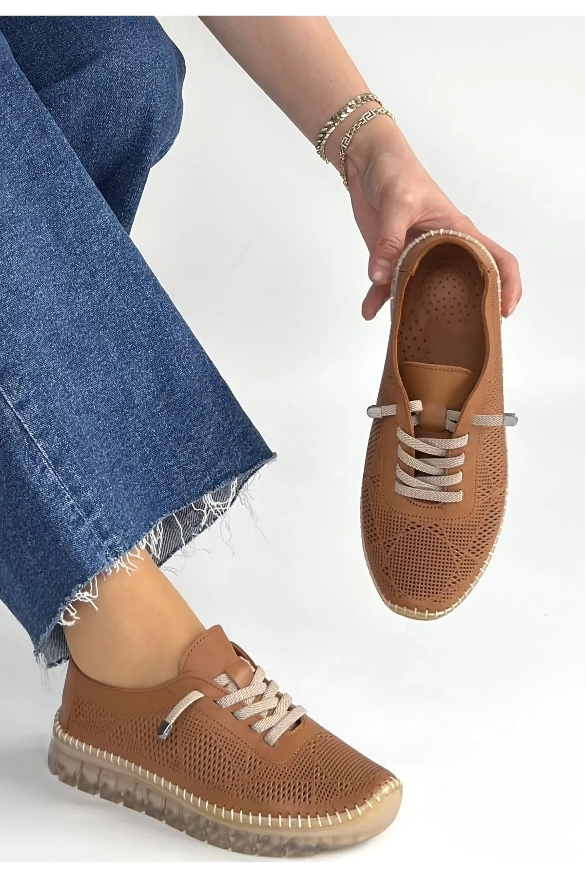 Merja Taba Deri Bağcıklı Spor Ayakkabı