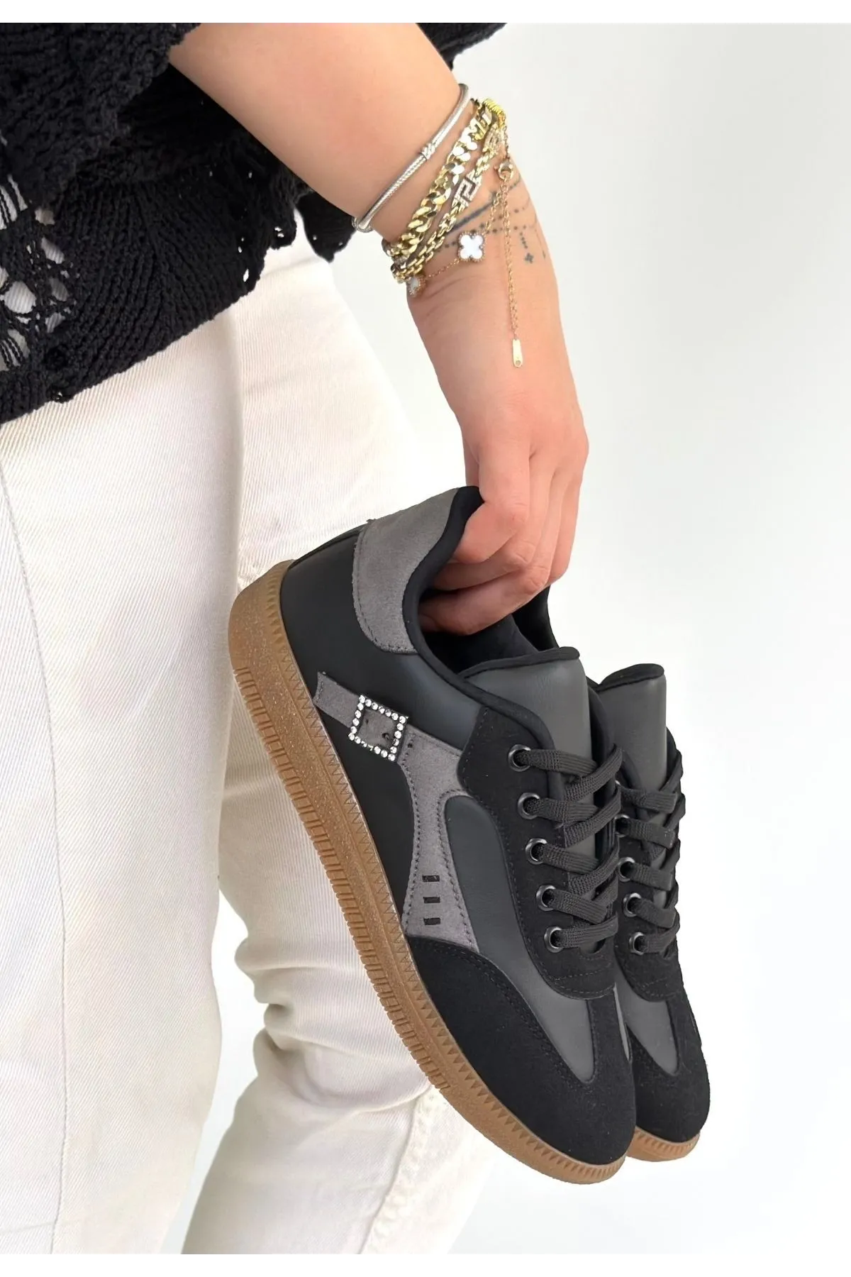 Mier Siyah Cilt Bağcıklı Spor Ayakkabı