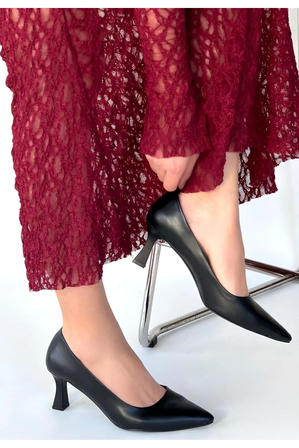 Mırta Siyah Cilt Topuklu Ayakkabı