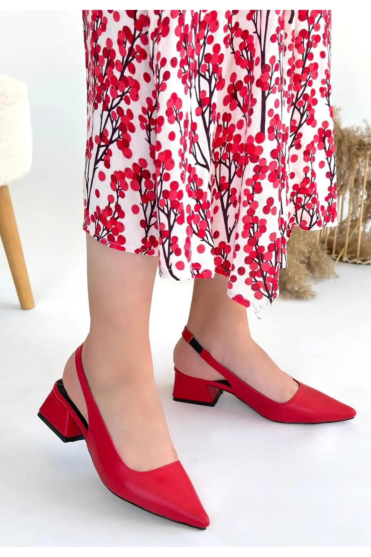 Morji Kırmızı Cilt Topuklu Ayakkabı