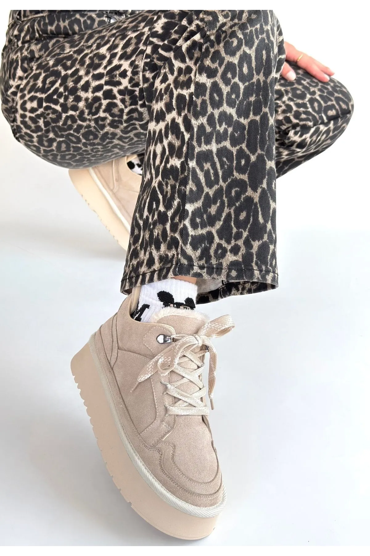 Muden Bej Süet Bağcıklı Bot