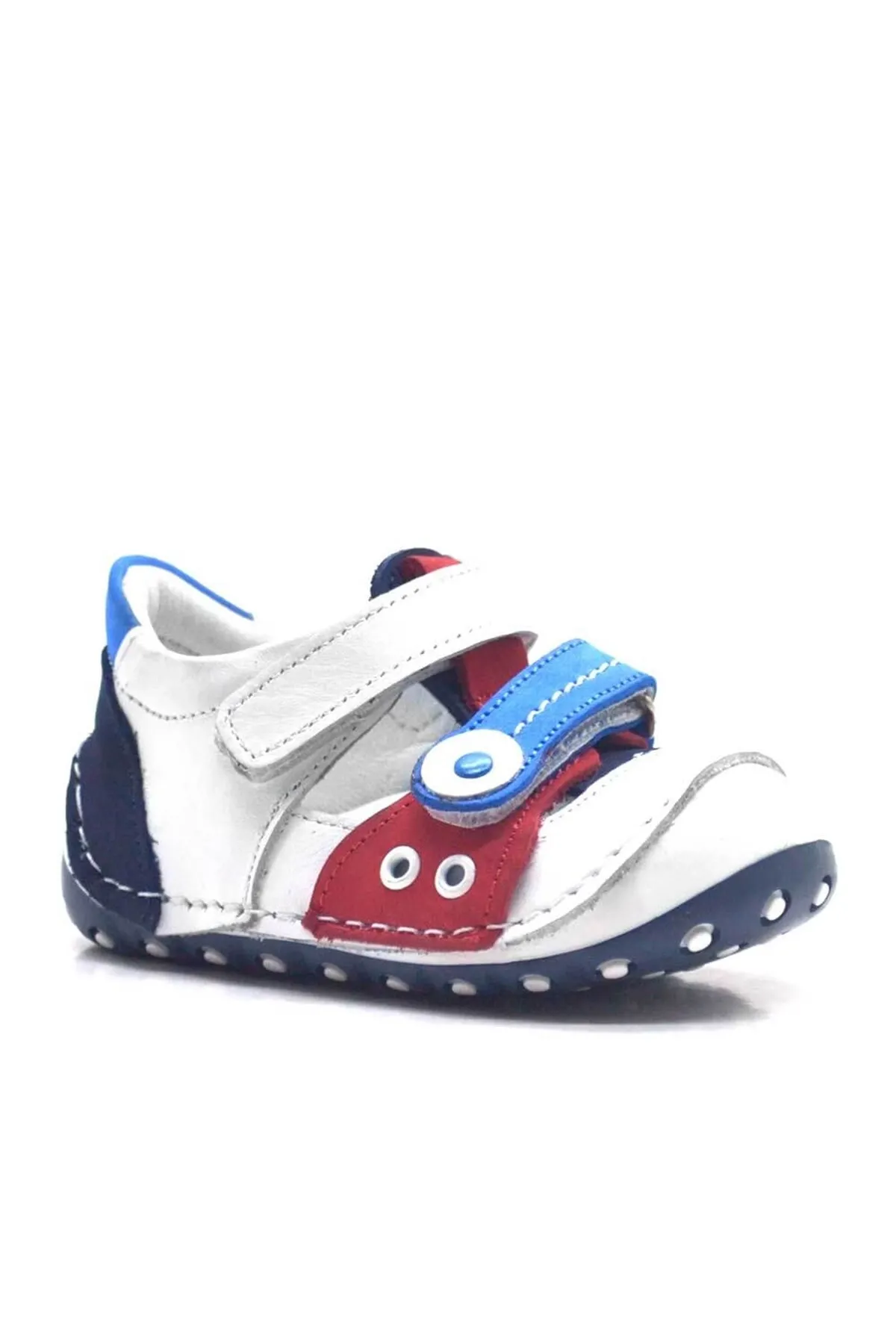 Nino Hakiki Deri Beyaz Cırtlı Yazlık İlk Adım Ayakkabı