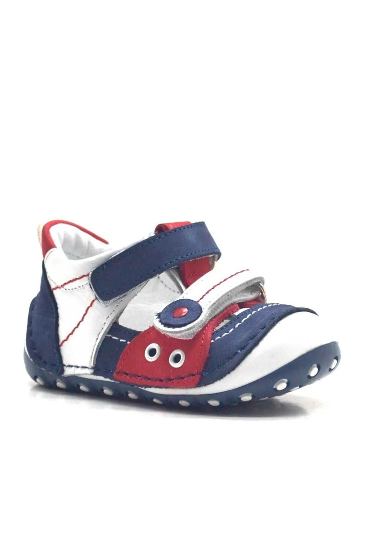 Nino Hakiki Deri Lacivert Cırtlı Yazlık İlk Adım Ayakkabı