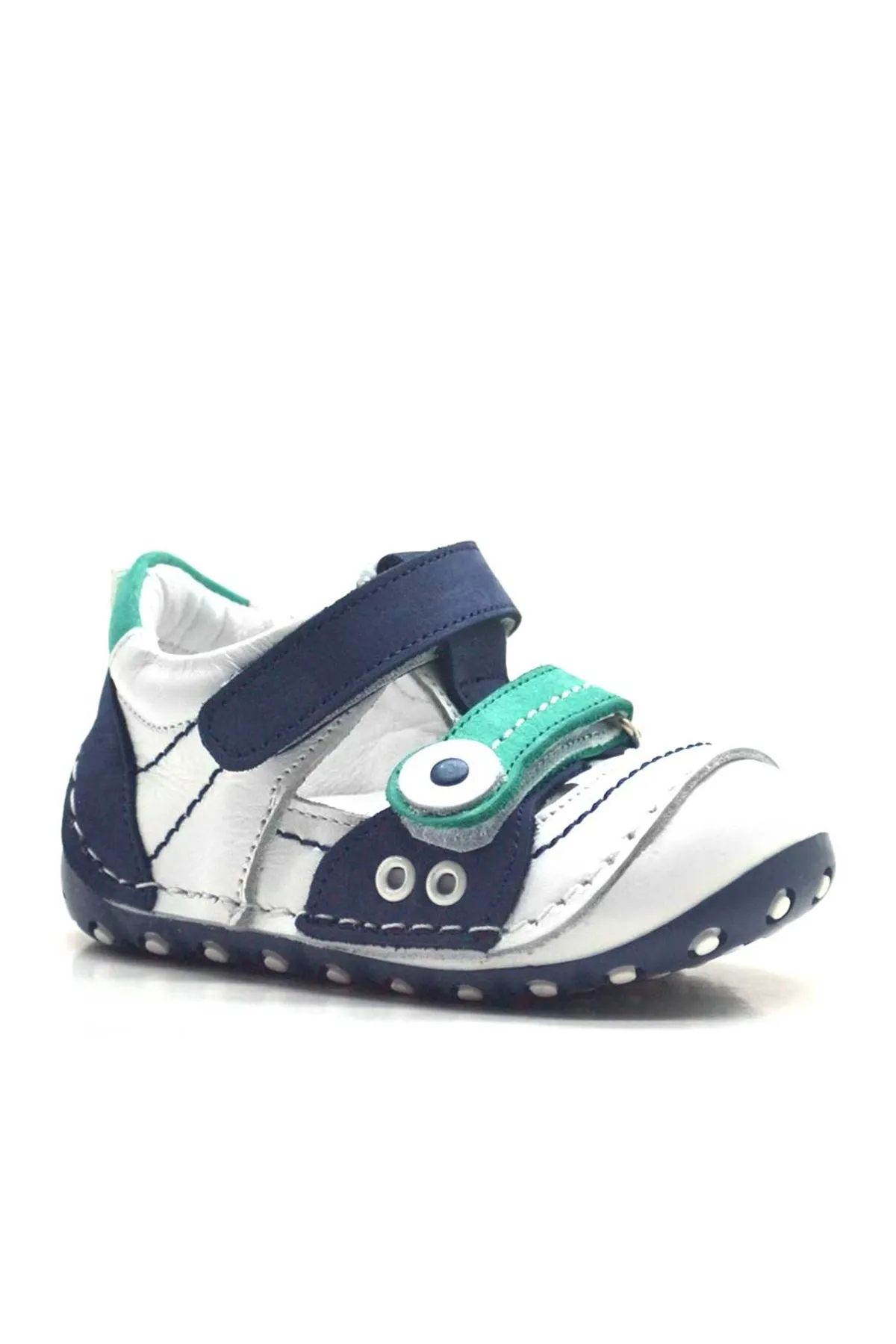 Nino Hakiki Deri Lacivert Cırtlı Yazlık İlk Adım Ayakkabı