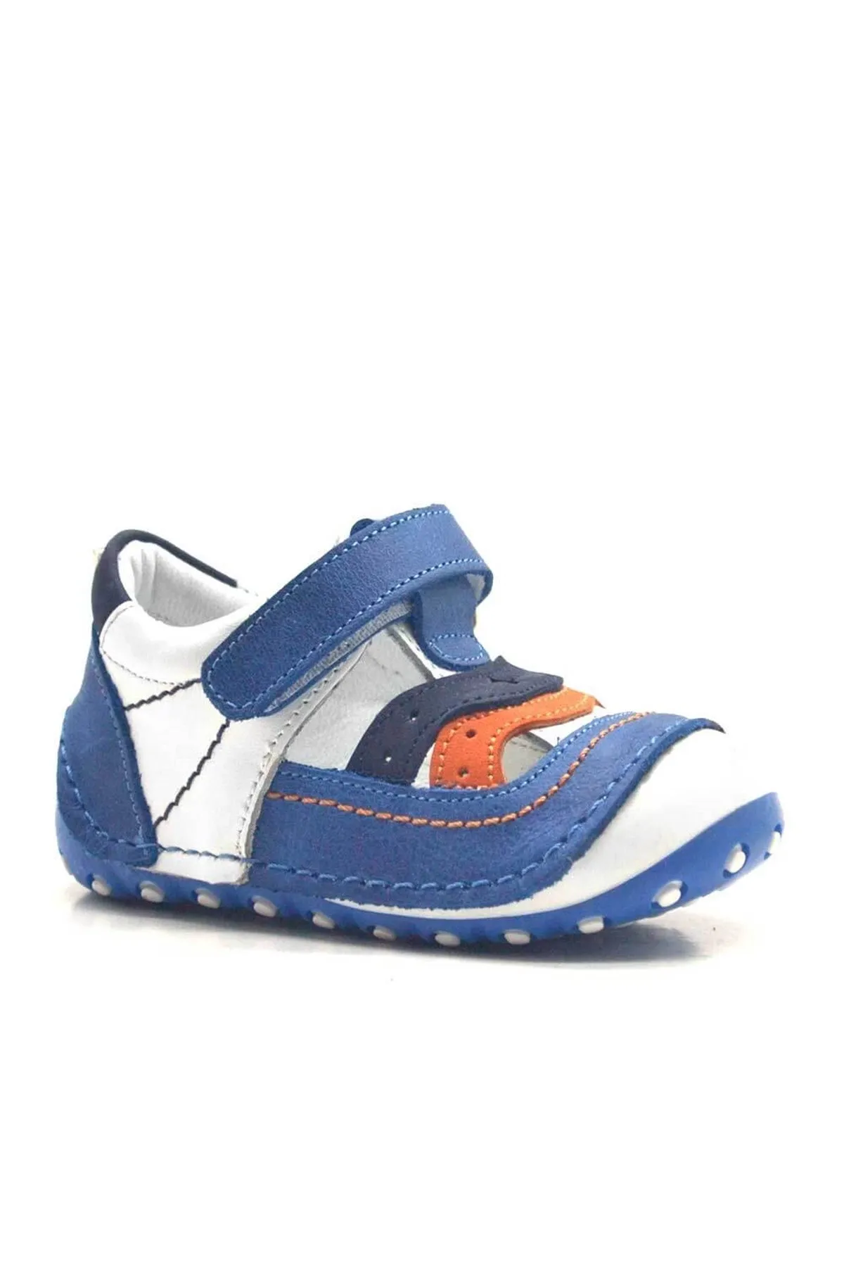 Nino Hakiki Deri Mavi Cırtlı Erkek Bebek İlk Adım Ayakkabı