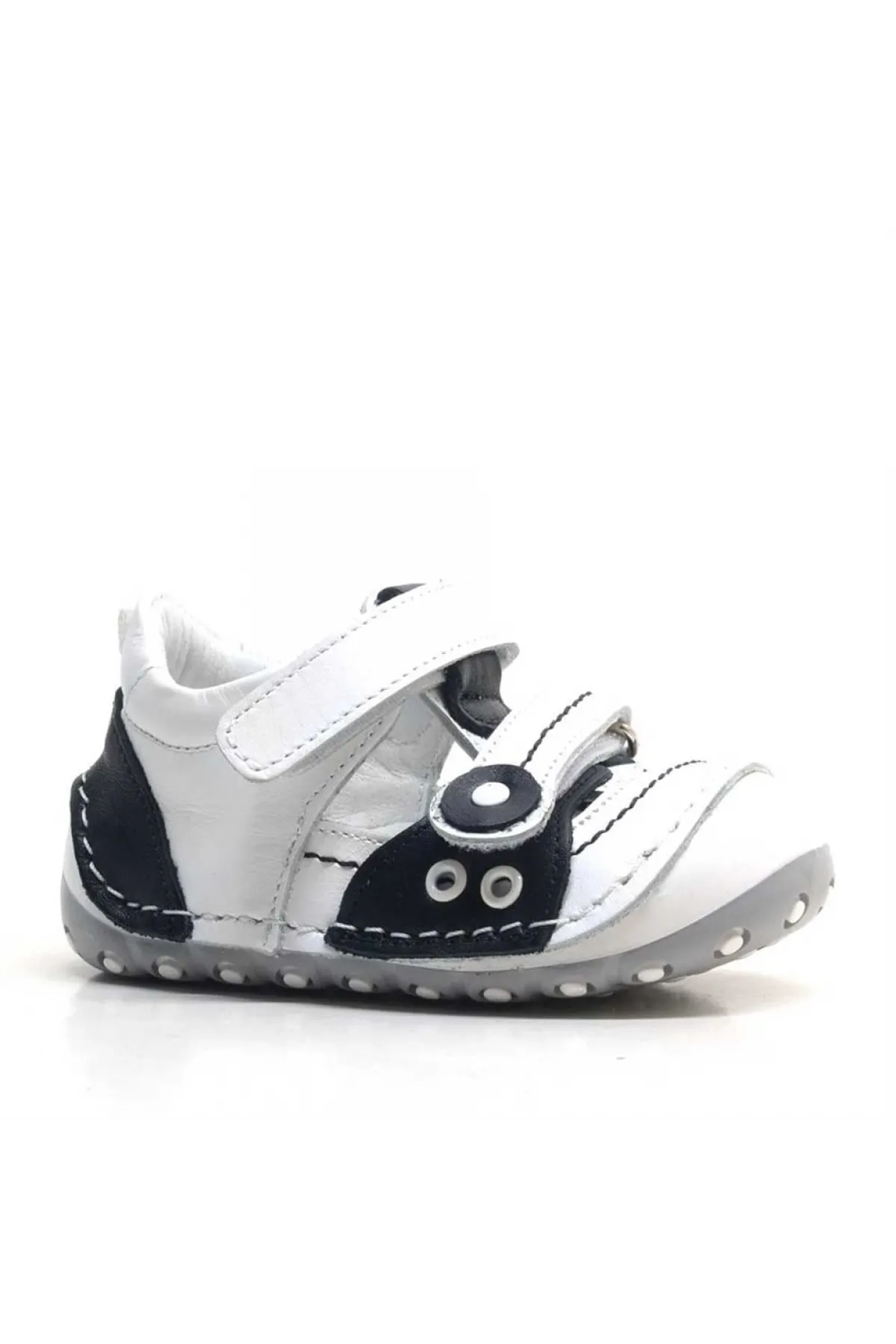 Nino Hakiki Deri Siyah Beyaz Bebek Taraftar İlk Adım Ayakkabı