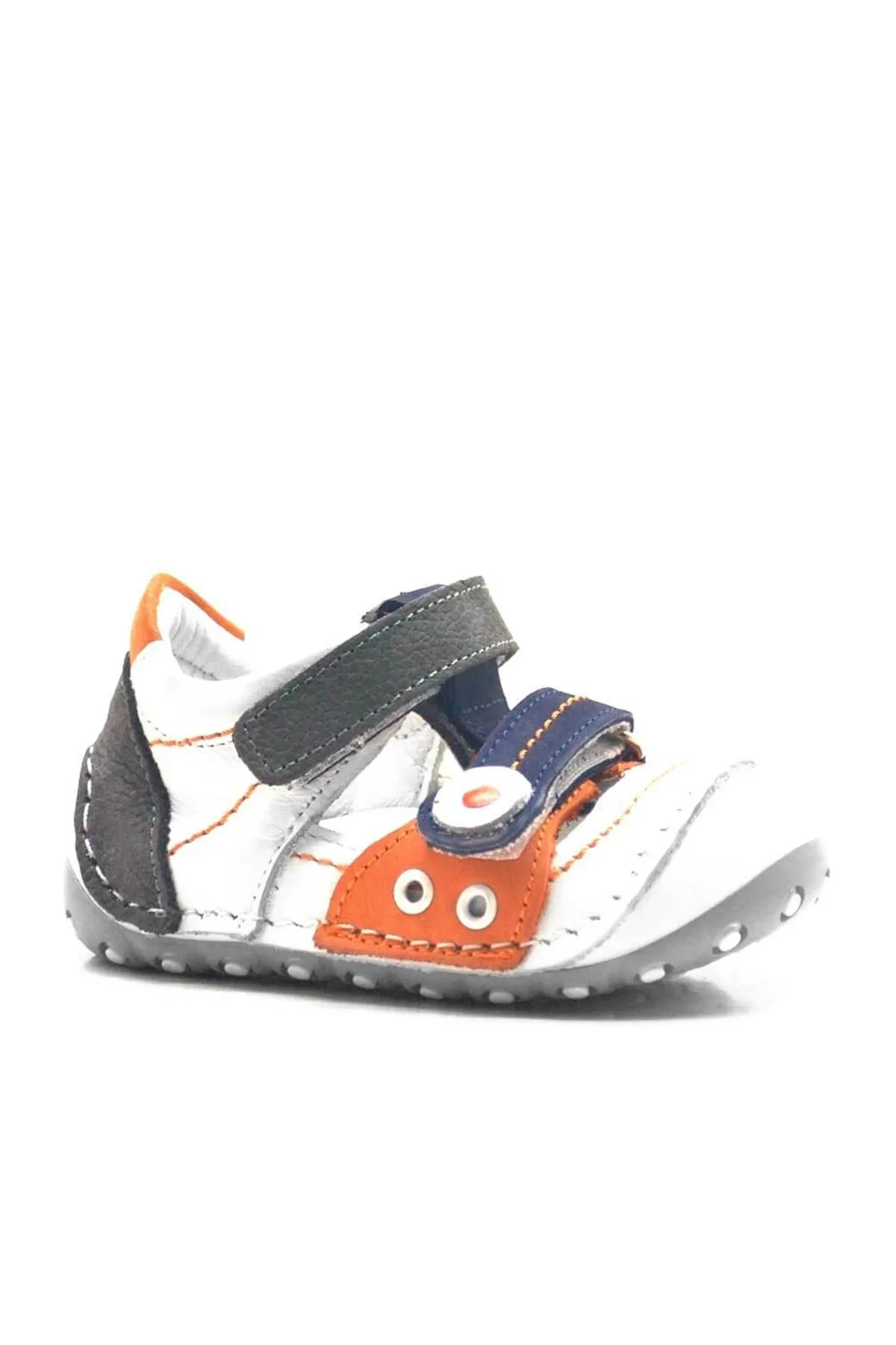 Nino Hakiki Deri Turuncu Cırtlı Yazlık İlk Adım Ayakkabı