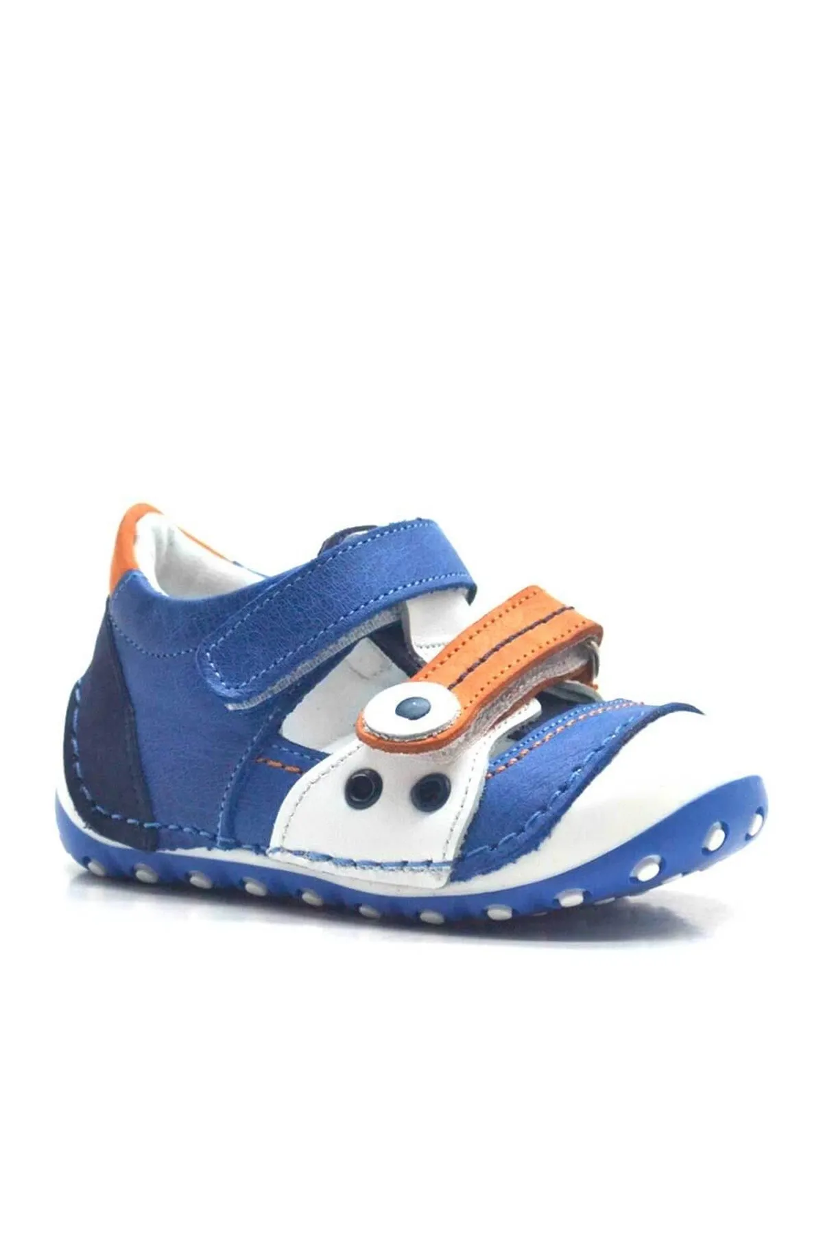 Nino Hakiki Deri Turuncu Cırtlı Yazlık İlk Adım Ayakkabı