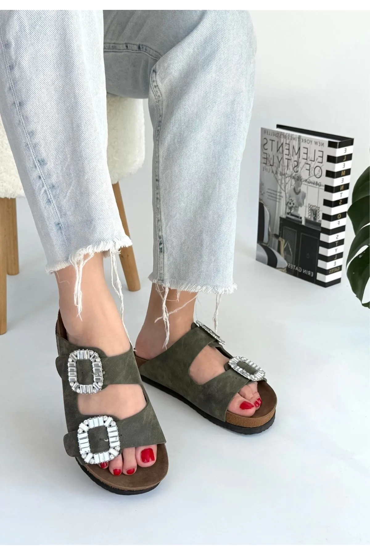 Nool Yeşil Nubuk Terlik