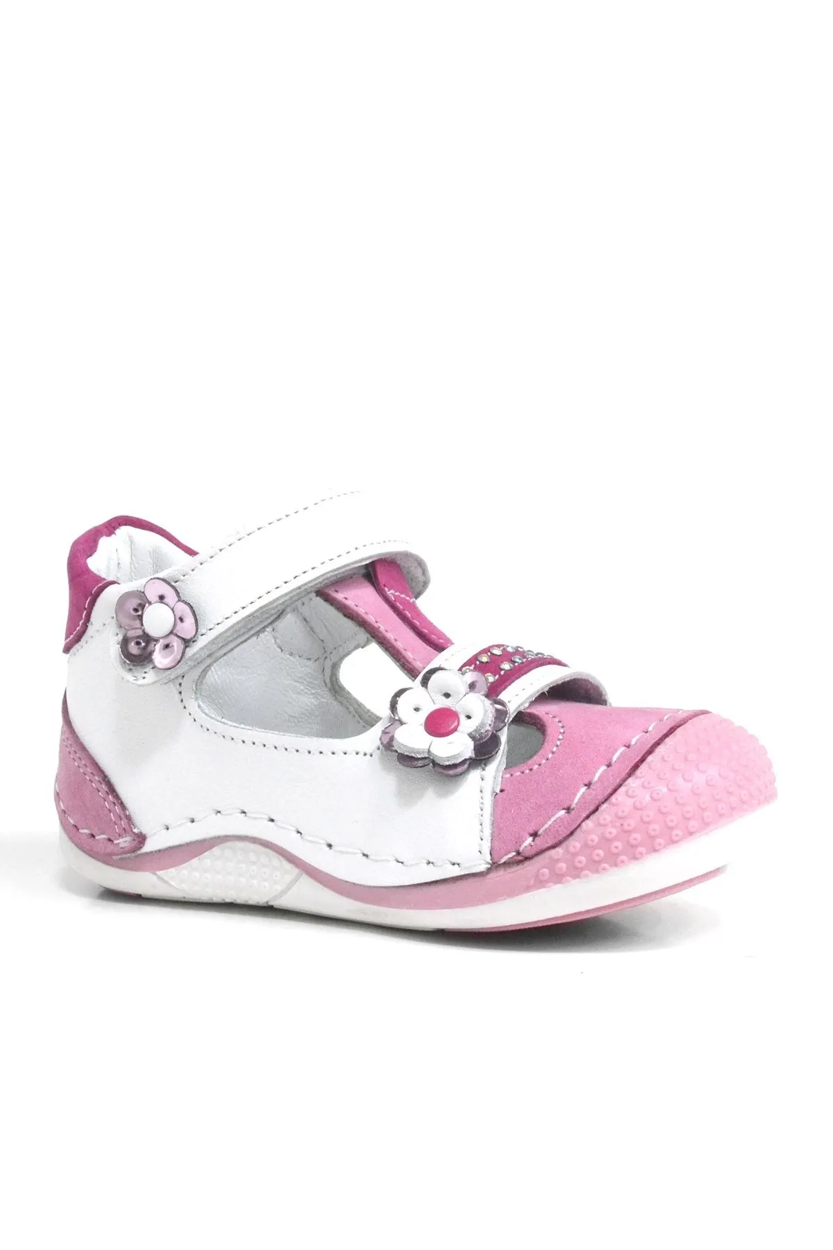 Pembe Hakiki Deri Cırtlı Yazlık Kız Bebek Ayakkabı