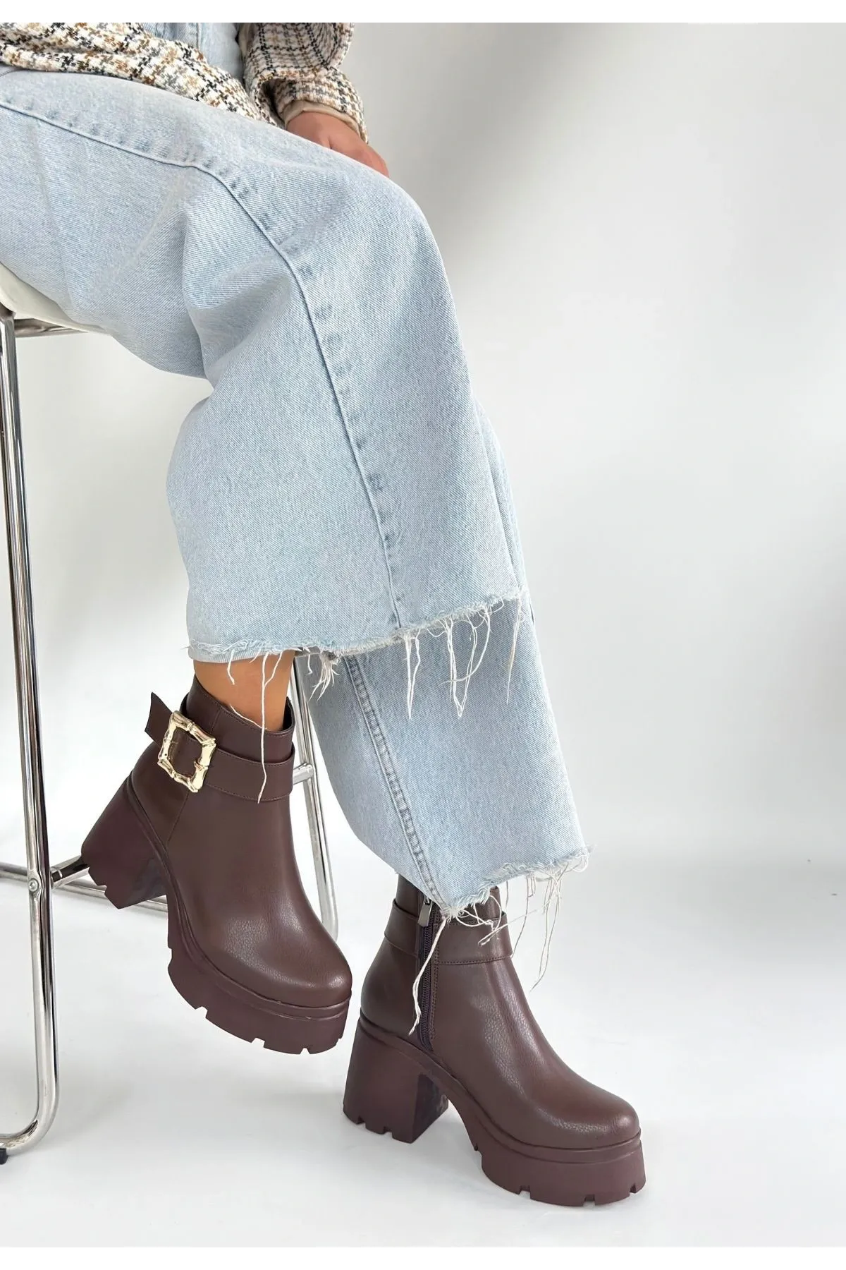 Pinma Kahverengi Cilt Topuklu Bot