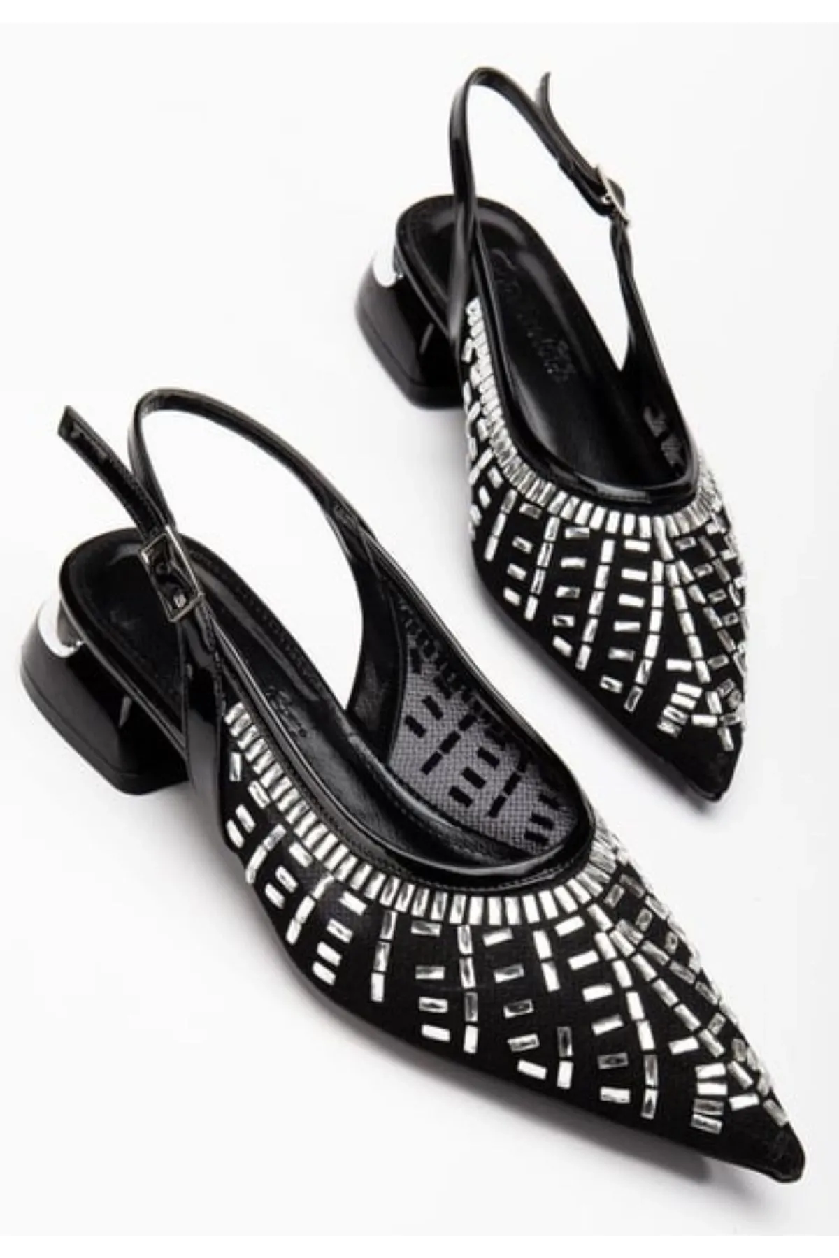 Piyar Siyah Taşlı Topuklu Ayakkabı