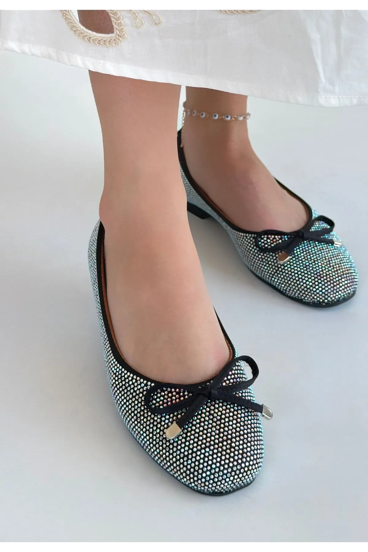 Potte Siyah Saten Babet Ayakkabı