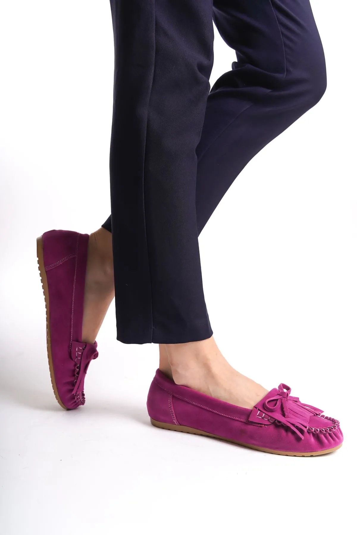 Ps-100 Fuşya Süet Püsküllü Günlük Kadın Babet