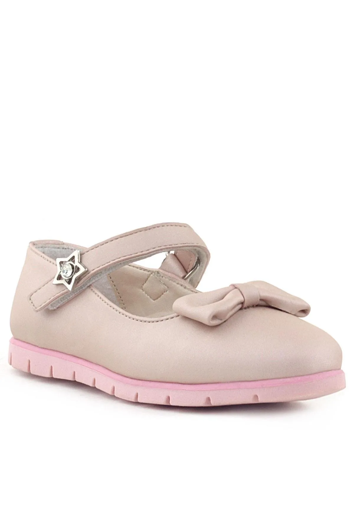 Pudra Fiyonklu Cırtlı Yıldızlı Kız Çocuk Babet