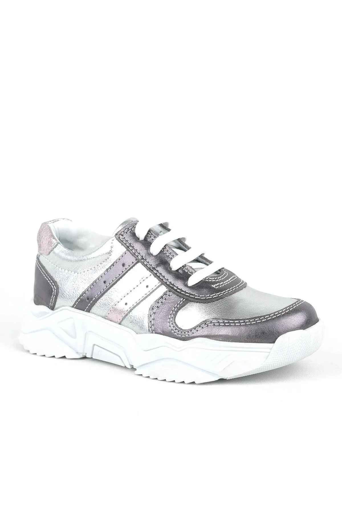 Hakiki Deri Platin Pembe Kalın Taban Kız Çocuk Sneakers Ayakkabı