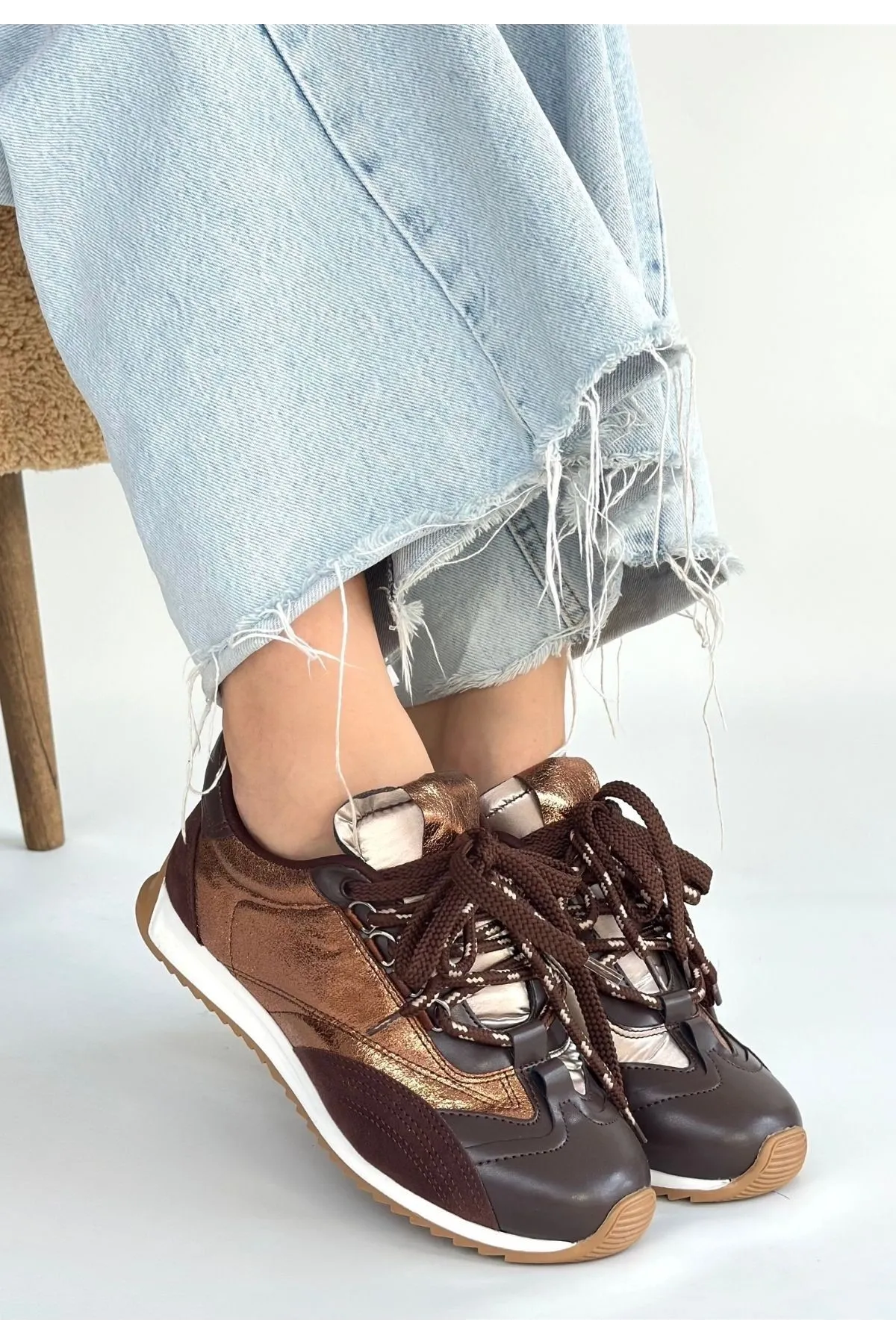Reat Kahverengi Cilt Bağcıklı  Paraşüt Detaylı Spor Ayakkabı