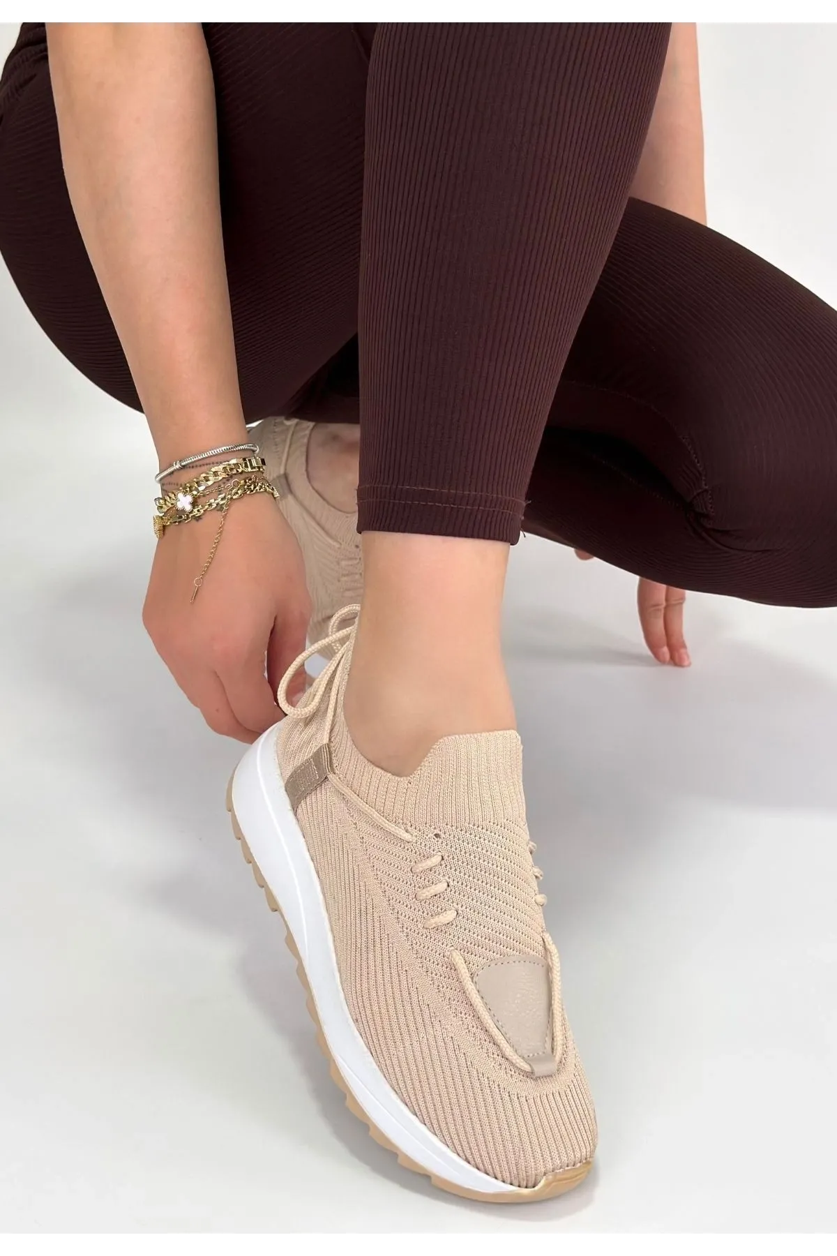 Renji Bej Triko Bağcıklı Spor Ayakkabı