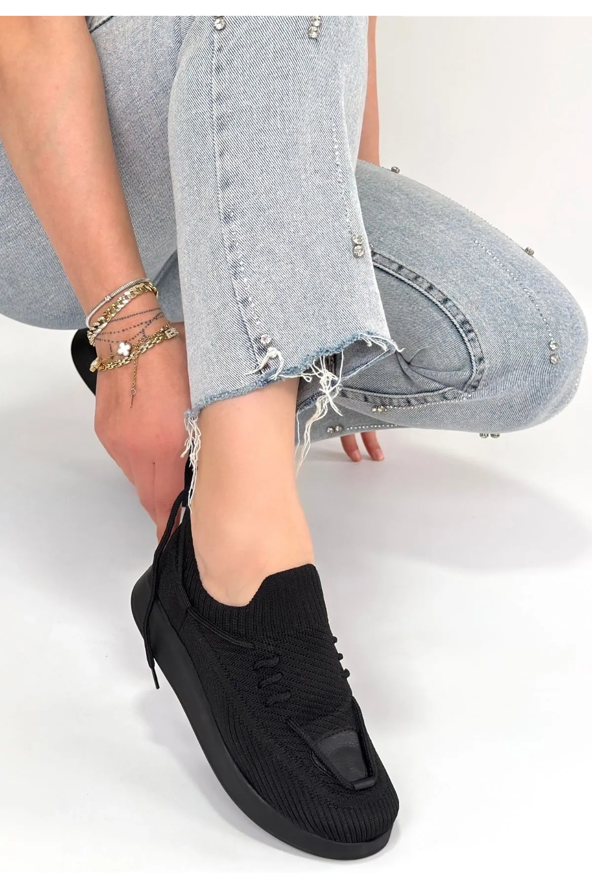 Renji Siyah Triko Bağcıklı Spor Ayakkabı