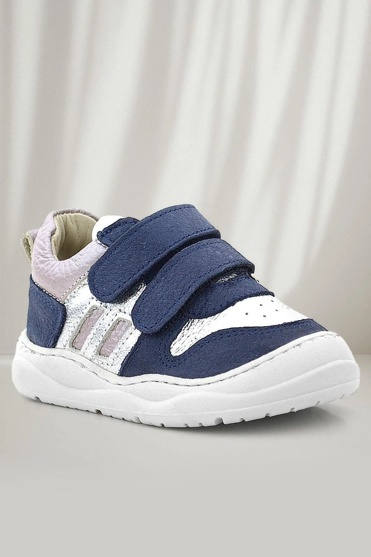 Schaggy Hakiki Deri Simli Lacivert Gümüş Bebek Spor Ayakkabı