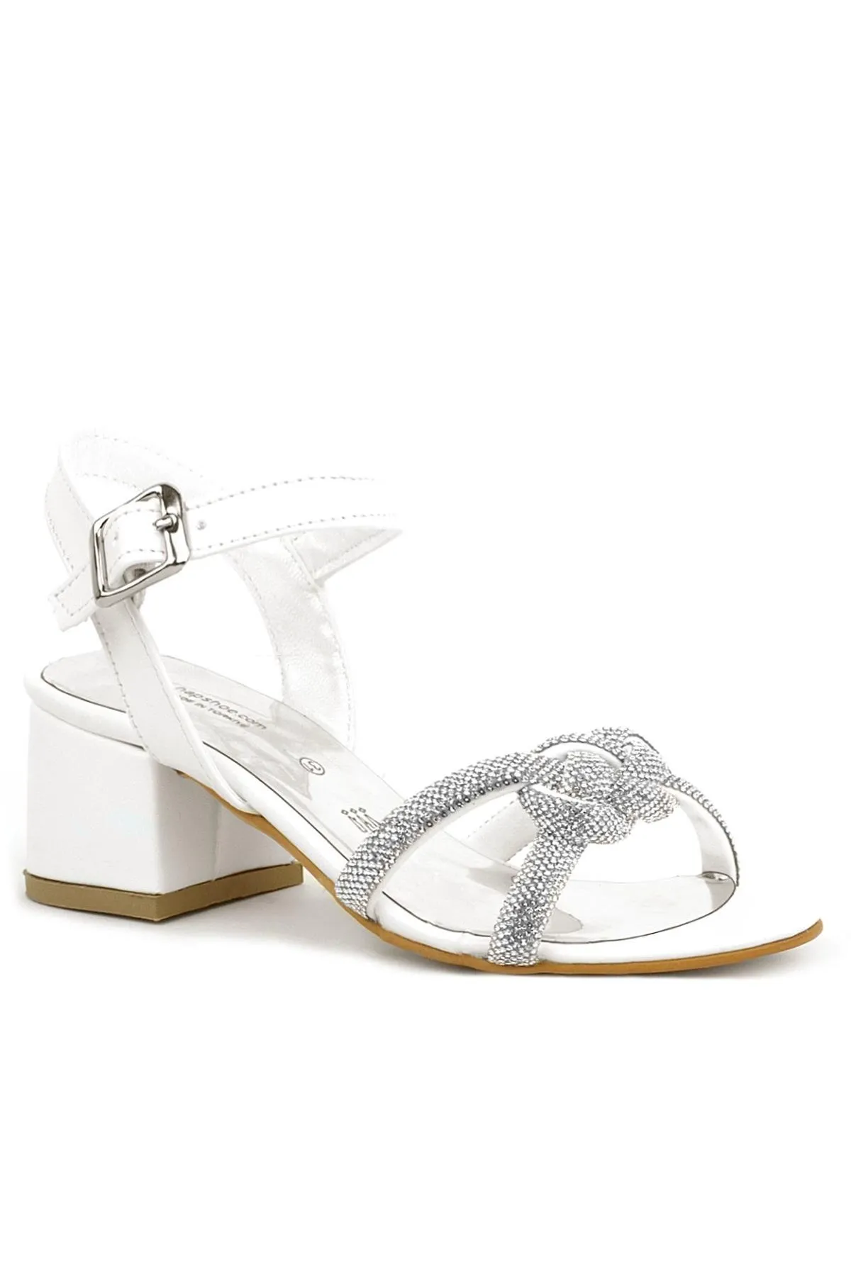 Sedef Örgü Taşlı Kız Çocuk Abiye Kalın Topuklu Ayakkabı