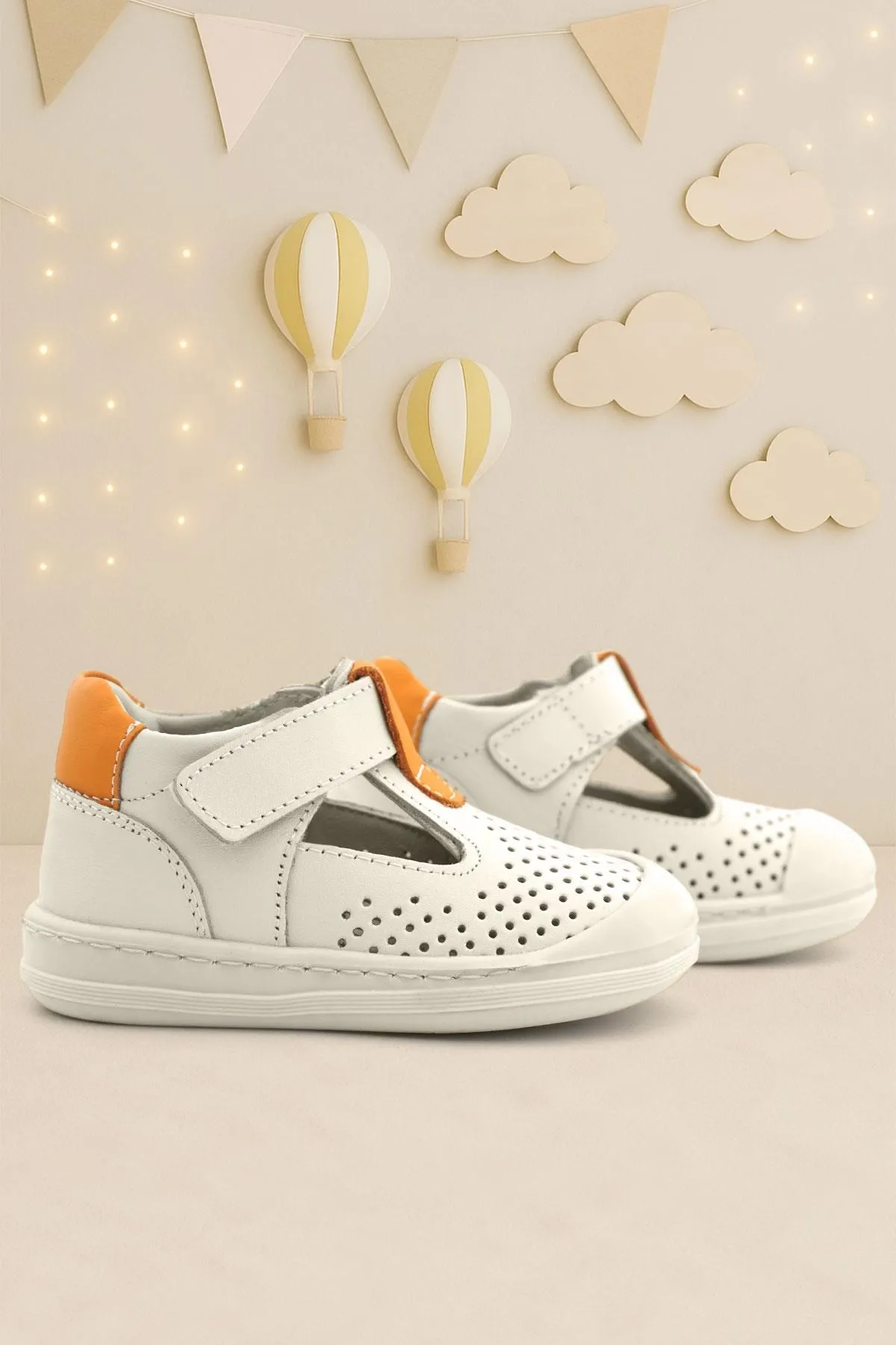 Shaun Hakiki Deri Bej Turuncu Cırtlı Anatomik Bebek Sandalet