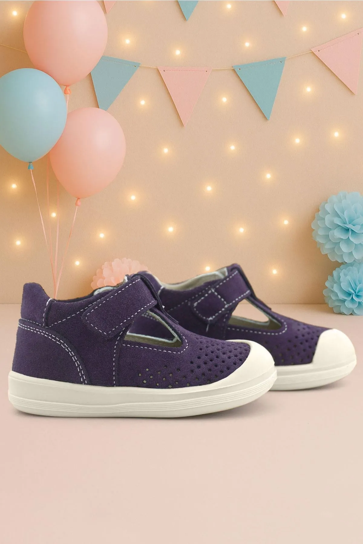 Shaun Hakiki Deri Mor Beyaz Cırtlı Anatomik Bebek Sandalet