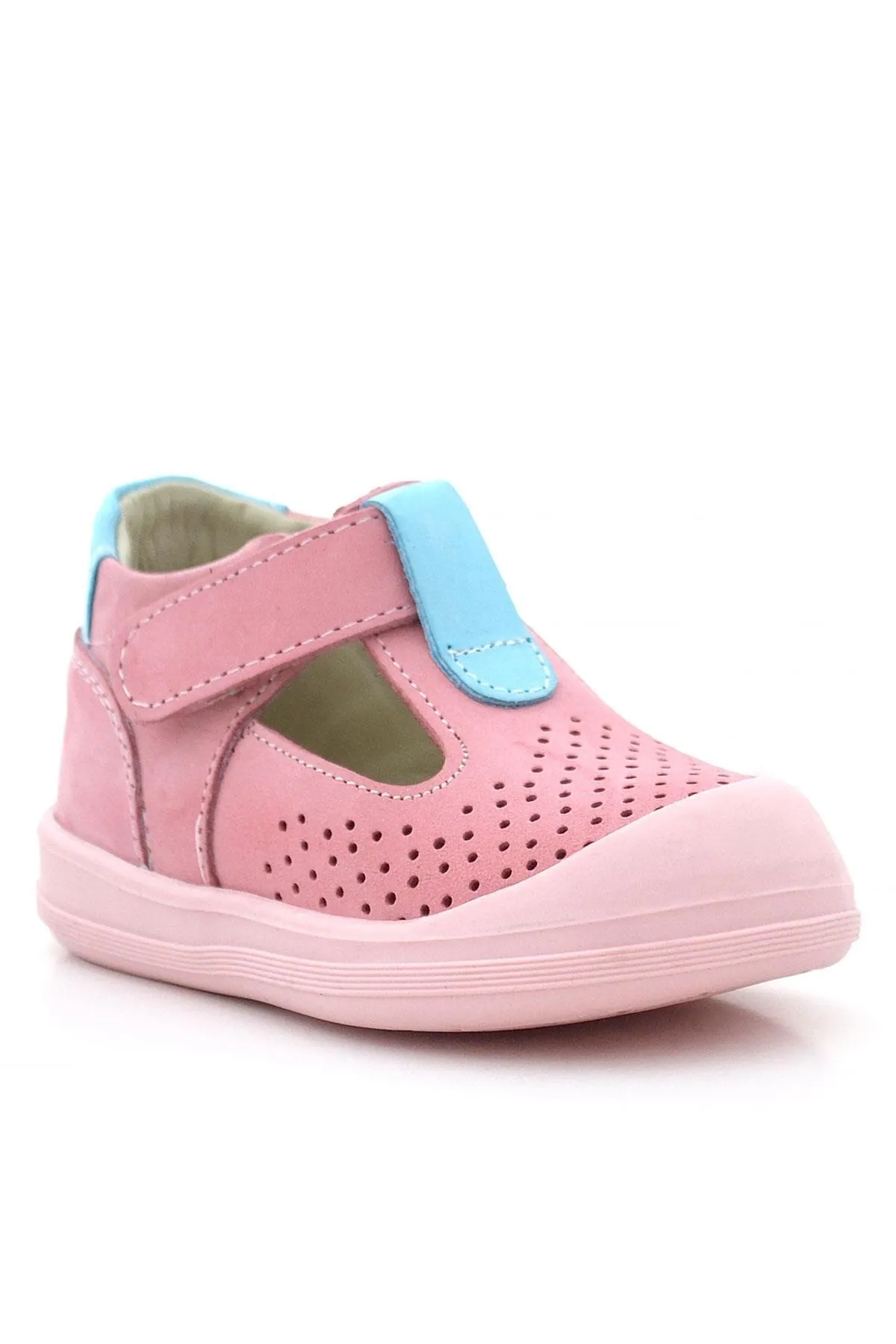 Shaun Hakiki Deri Pembe Mavi Cırtlı Anatomik Bebek Sandalet