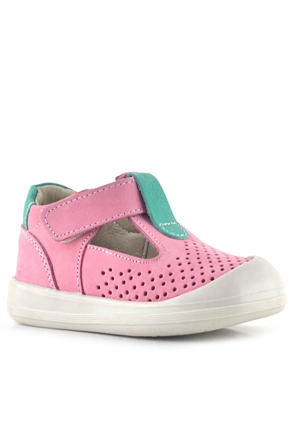 Shaun Hakiki Deri Pembe Yeşil Cırtlı Anatomik Bebek Sandalet