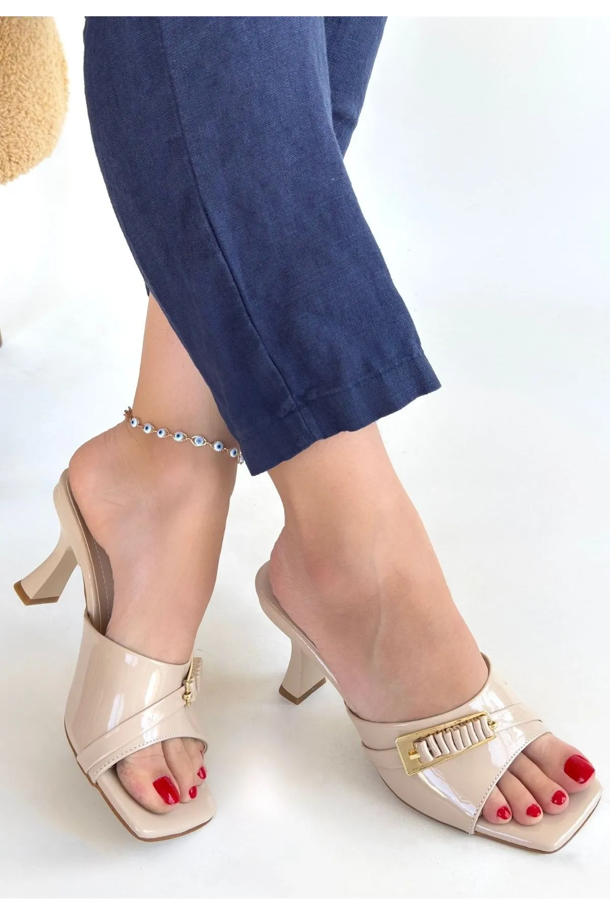 Sief Bej Rugan Topuklu Terlik