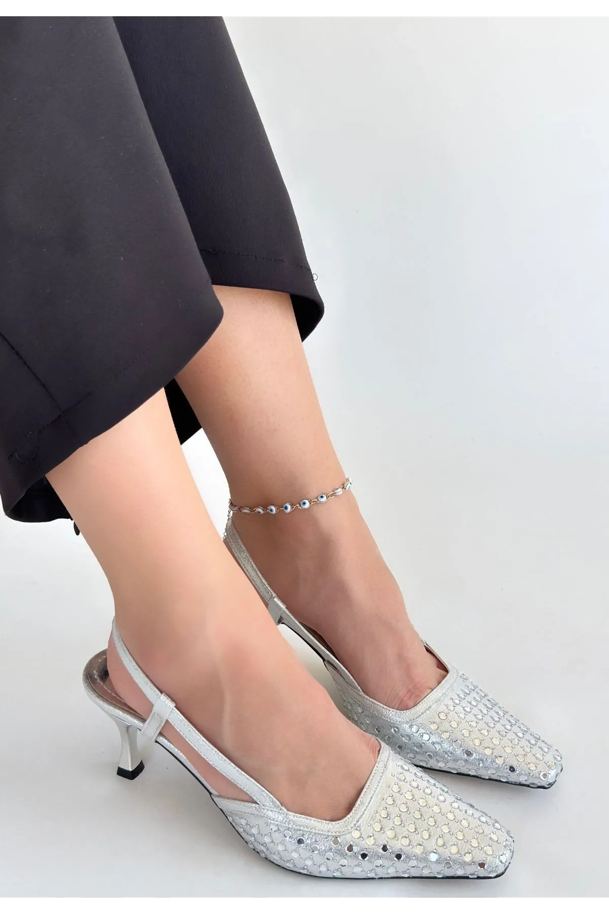 Sione Gümüş Cilt Topuklu Ayakkabı